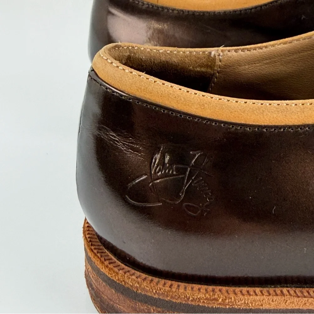 John Fluevog Brown and Dark Brown Leather Slip-On Shoes